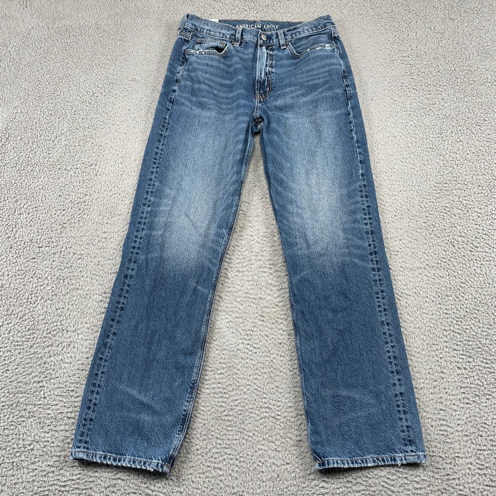 American Eagle Jeans Women 8 Blue Low-Rise Baggy Rigid Denim Distressed Casual